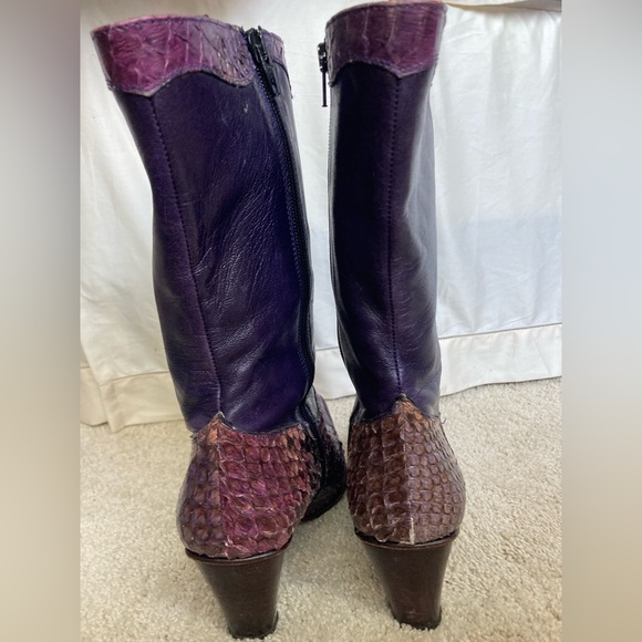 Beautiful snakeskin and leather purple boots, unique, sz 39 (8.5, 9) - Picture 8 of 10